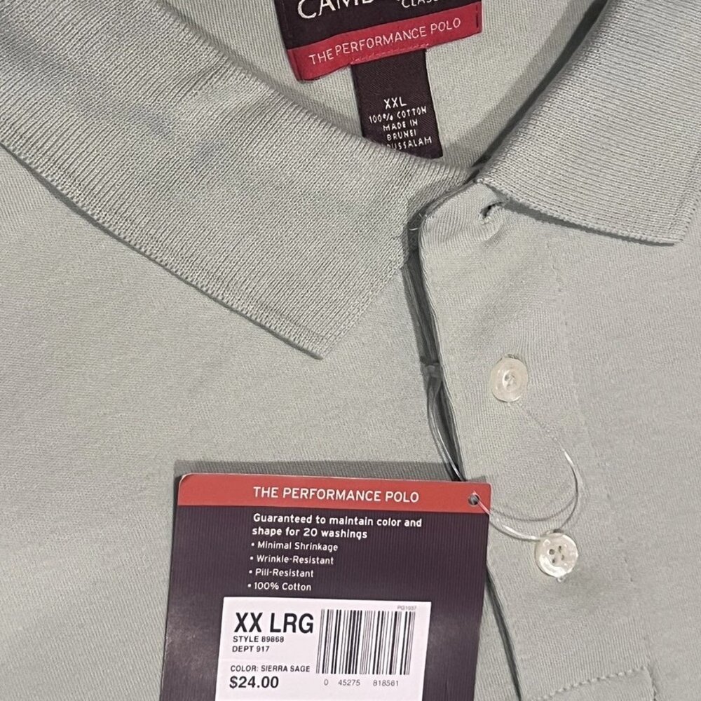 Cambridge Classics Performance Polo Short Sleeve Golf Shirt XXL 2XL sage green